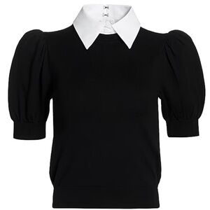 Alice + Olivia Black and White Puff Sleeve Blouse